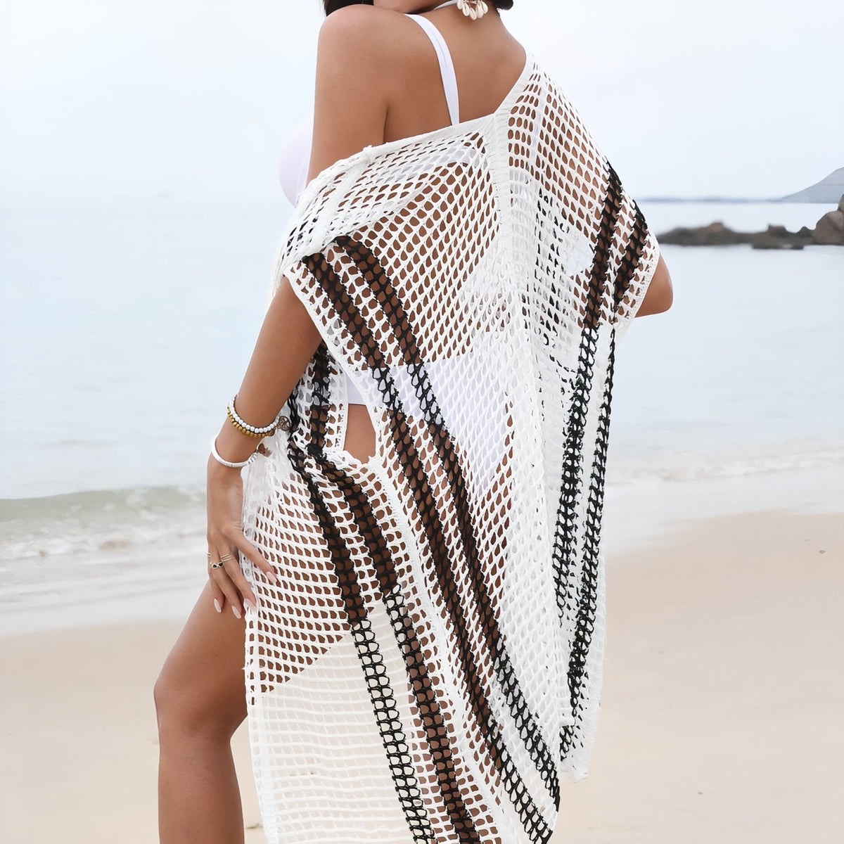 Paréo rayé en crochet pour la plage