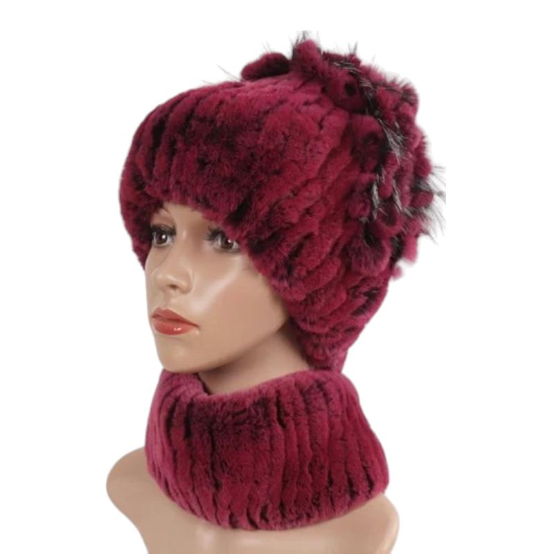 Parure bonnet écharpe en fourrure