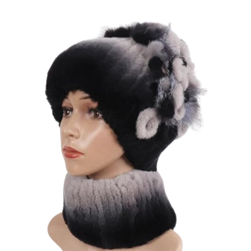 Parure bonnet et écharpe en fourrure