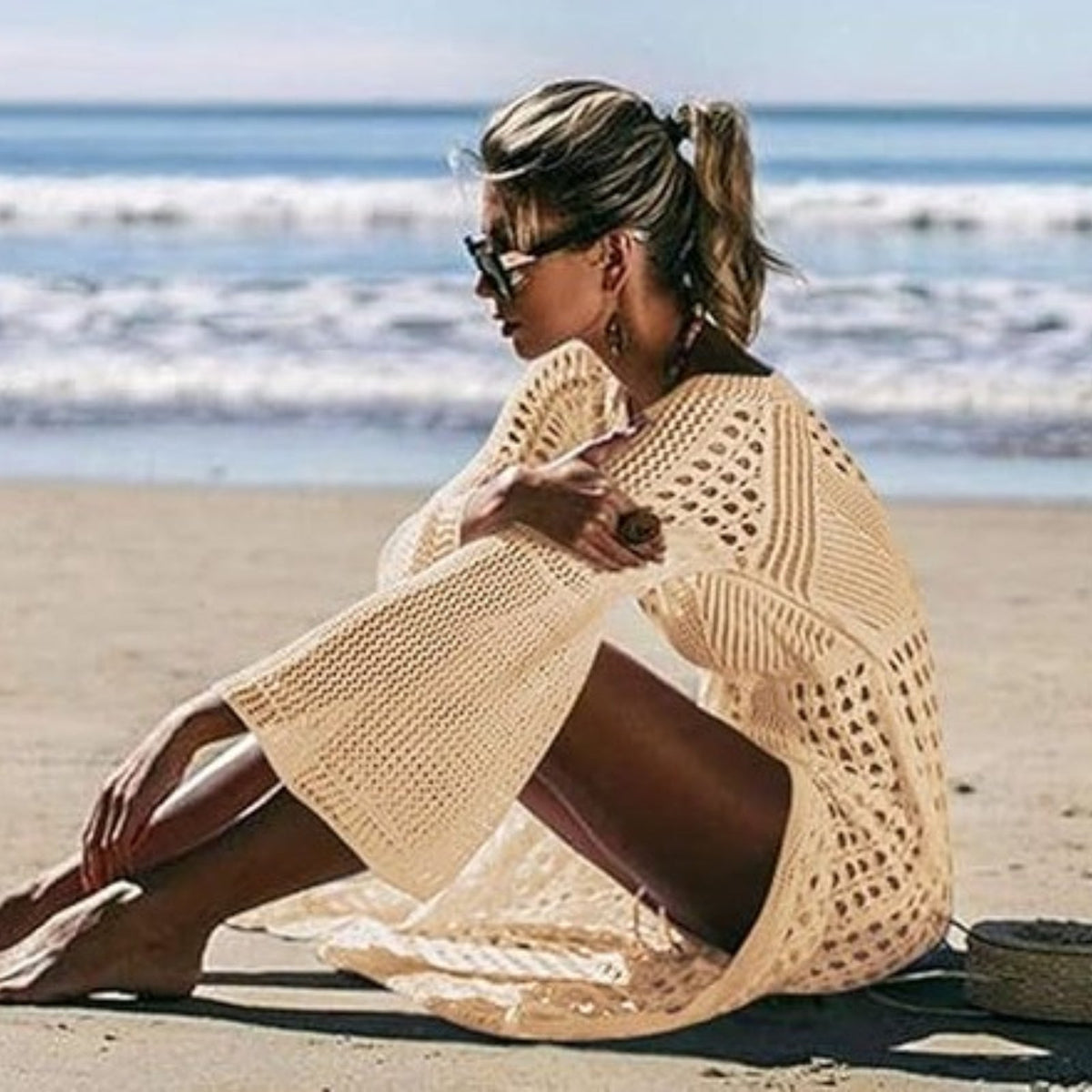 Robe ajourée longue en crochet de plage