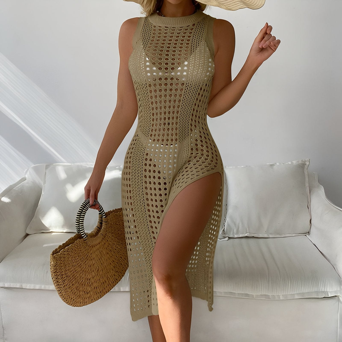 Robe balnéaire ajourée en maille