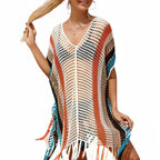 Robe balnéaire multicolore en crochet, coupe courte