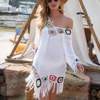 Robe blanche façon paréo à franges