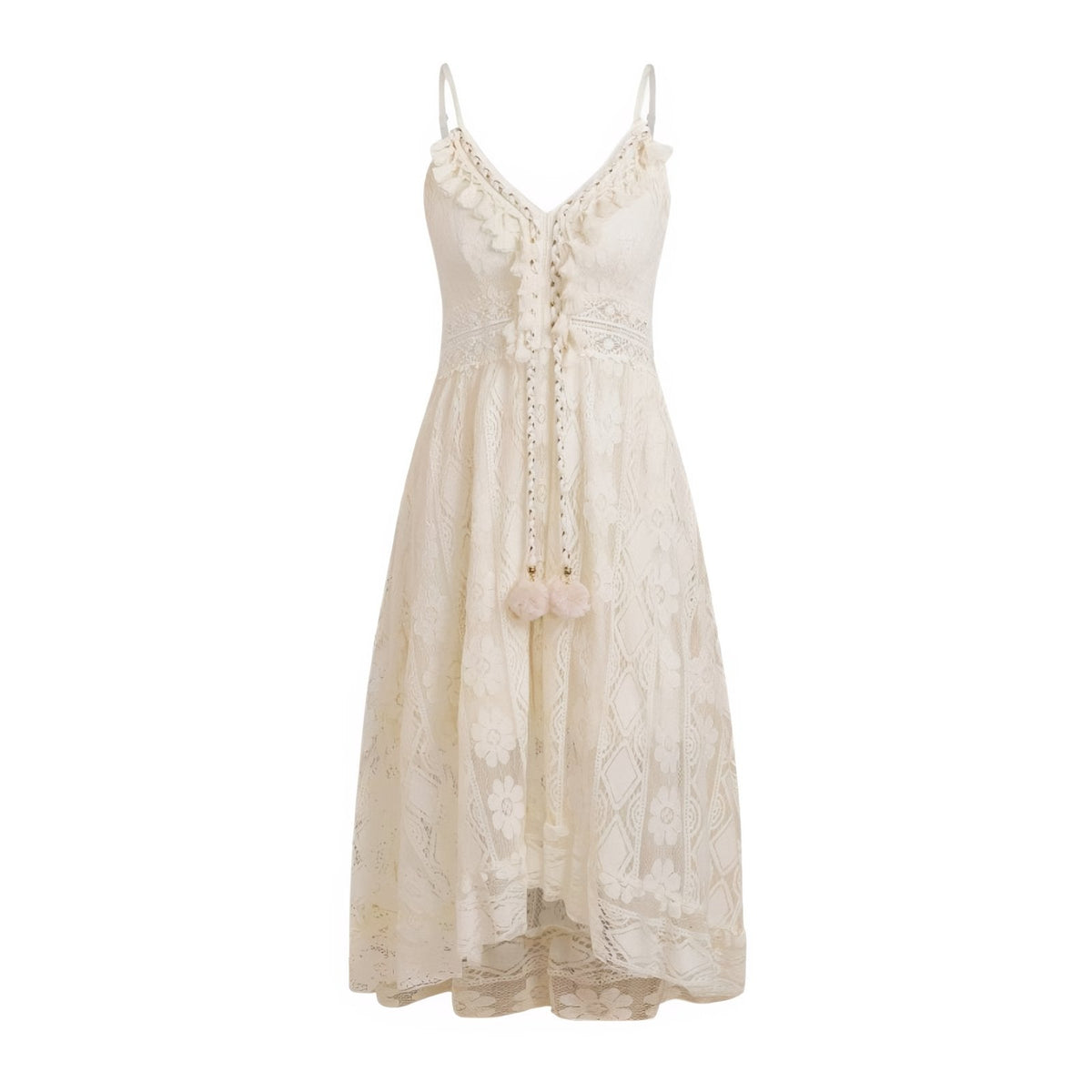 Robe bohème longue à col V et bas asymétrique à bretelles