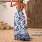 Robe bohémienne à col V longue et fleurie