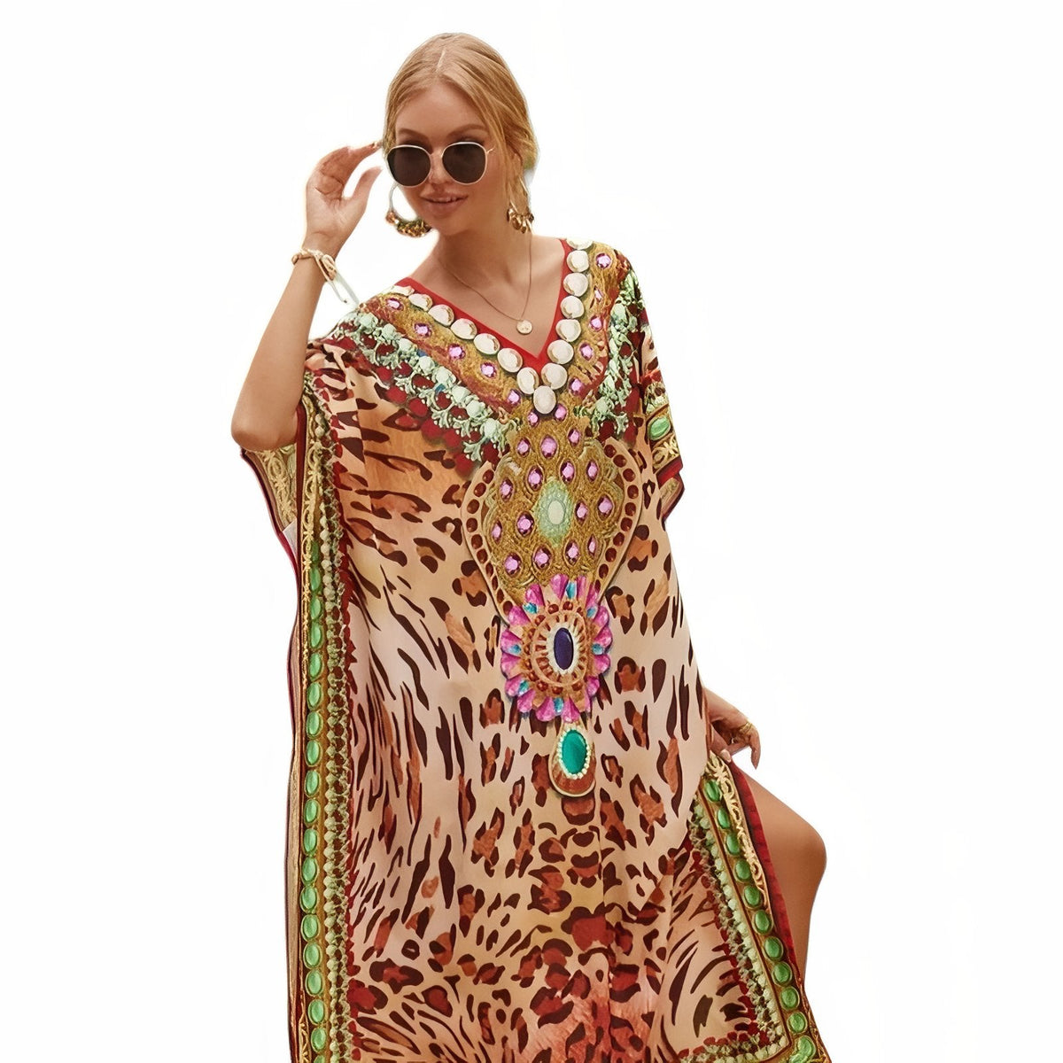 Robe caftan aux imprimés africains colorés