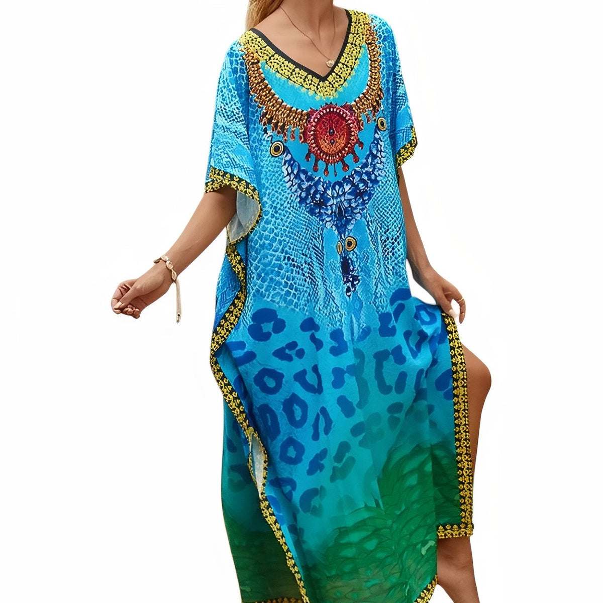 Robe caftan multicolore à motif africain