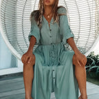 Robe chemisier longue conçue pour la plage