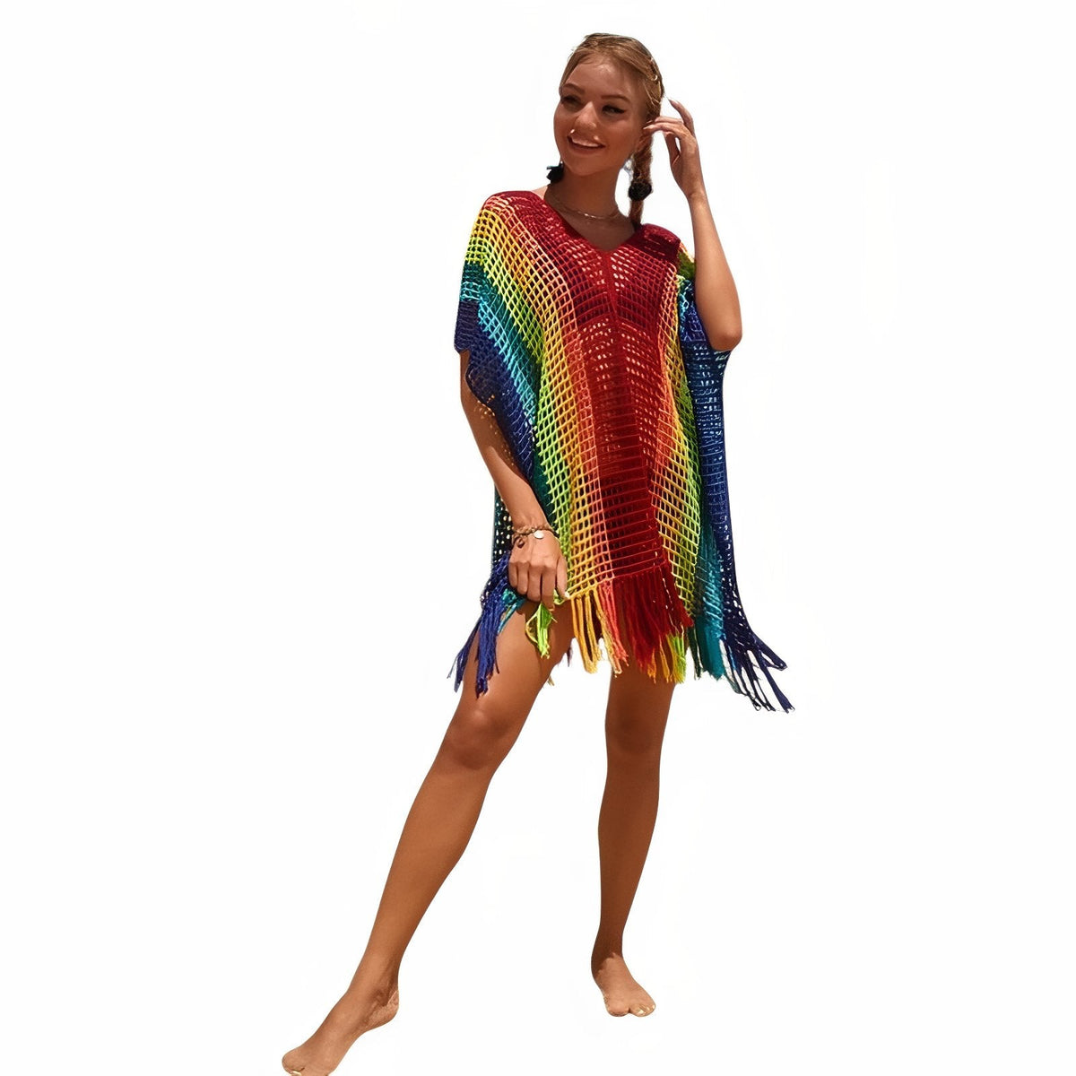 Robe courte de plage crochetée et multicolore