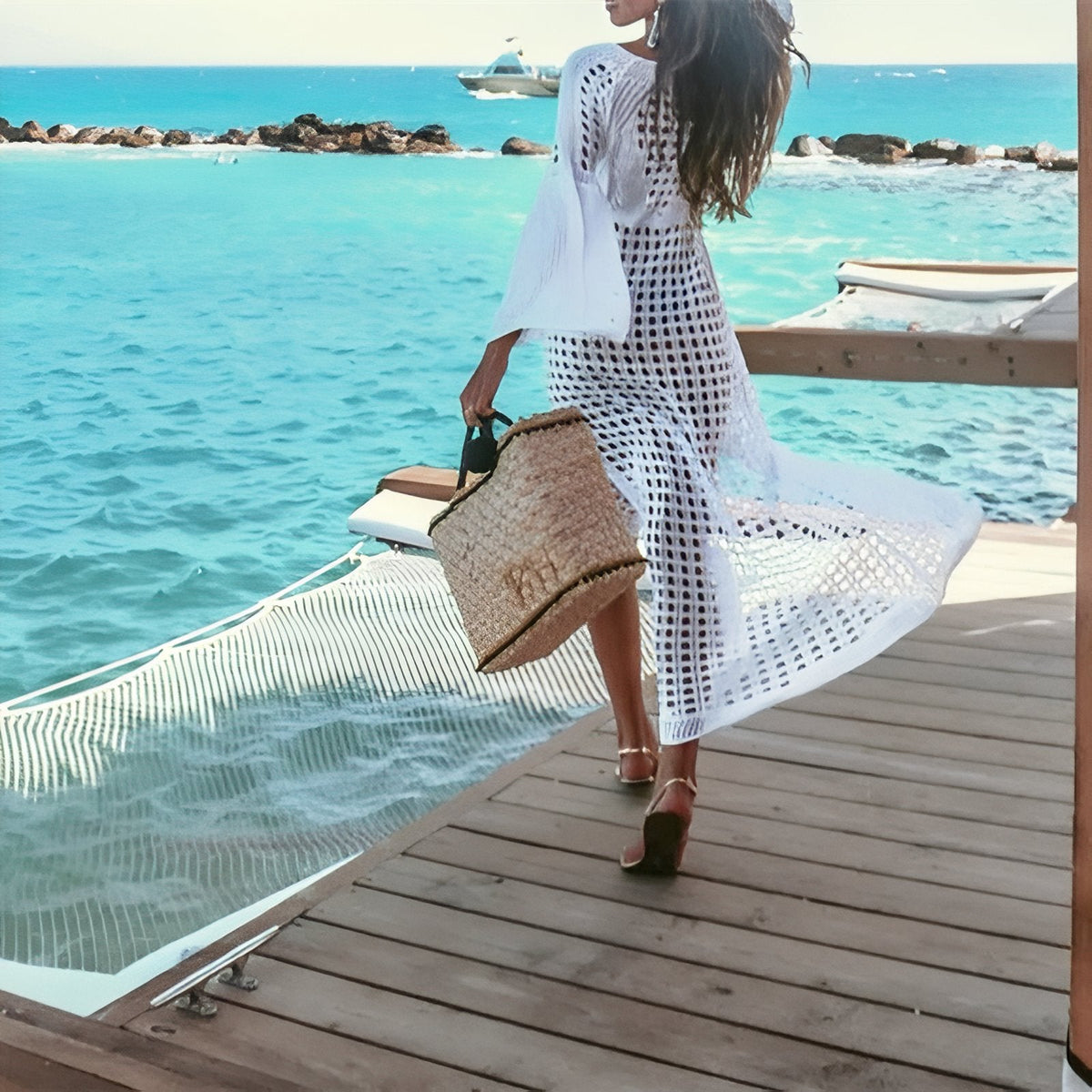 Robe crochet ajourée maxi pour la plage