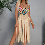 Robe crochetée à franges et fendue