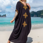 Robe de plage à broderie ethnique longue