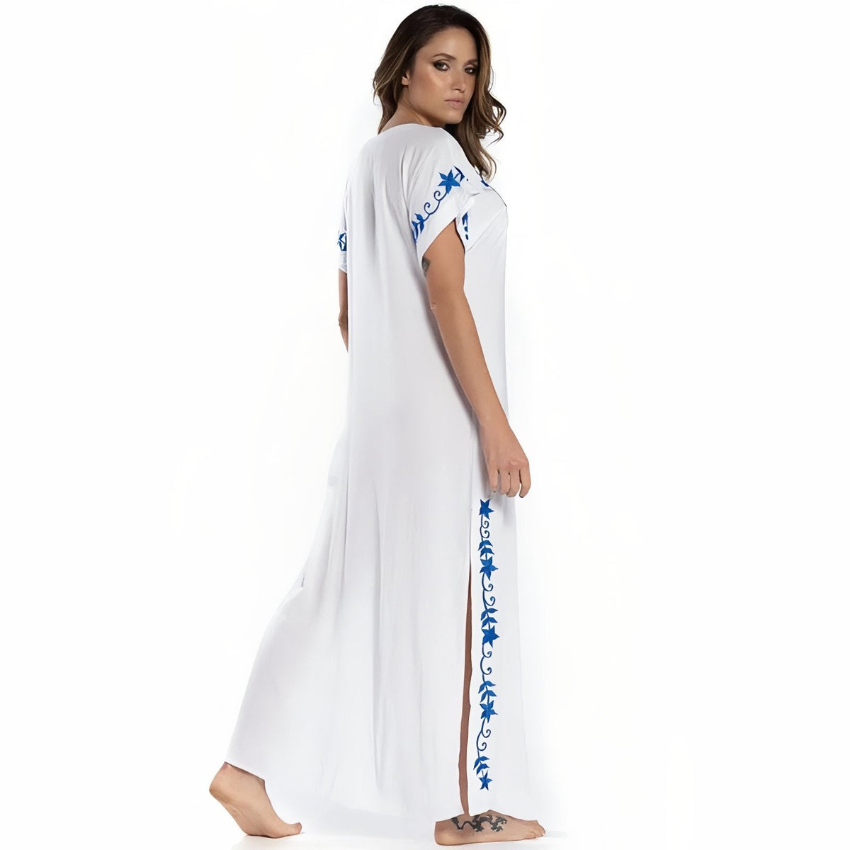 Robe de plage avec fente et motifs ethniques