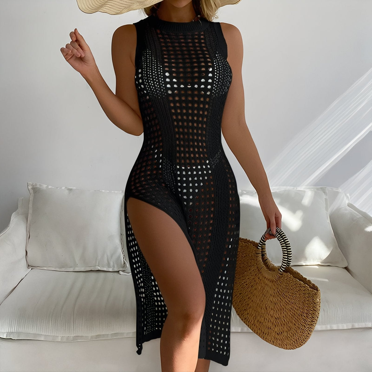 Robe de plage confectionnée en maille ajourée