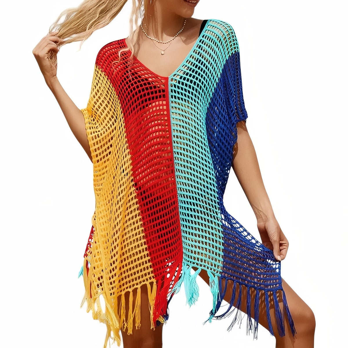 Robe de plage courte en crochet multicolore