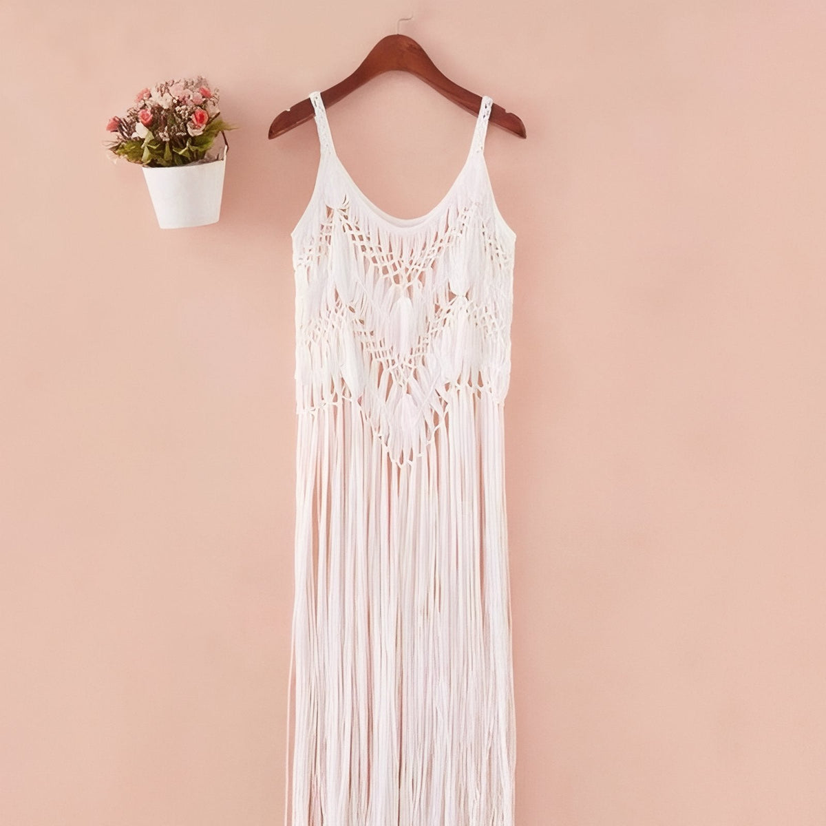 Robe de plage crochetée à longues franges