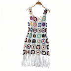 Robe de plage en crochet ajouré aux tons colorés