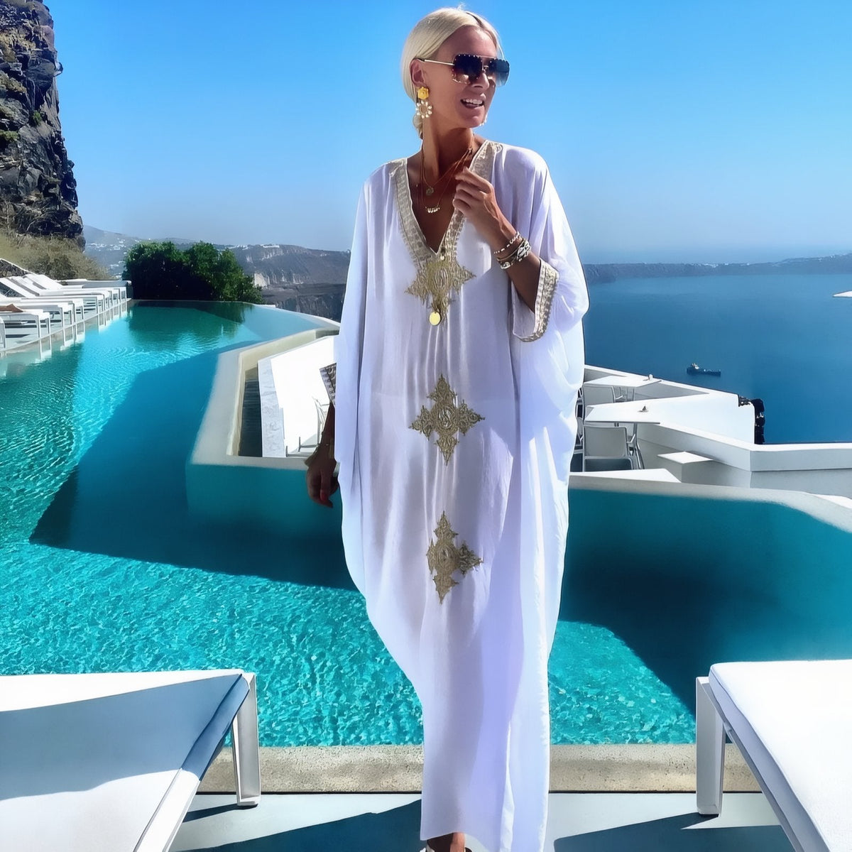 Robe de plage longue avec broderie ethnique