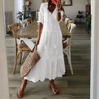 Robe de plage longue blanche avec dentelles brodées bohèmes