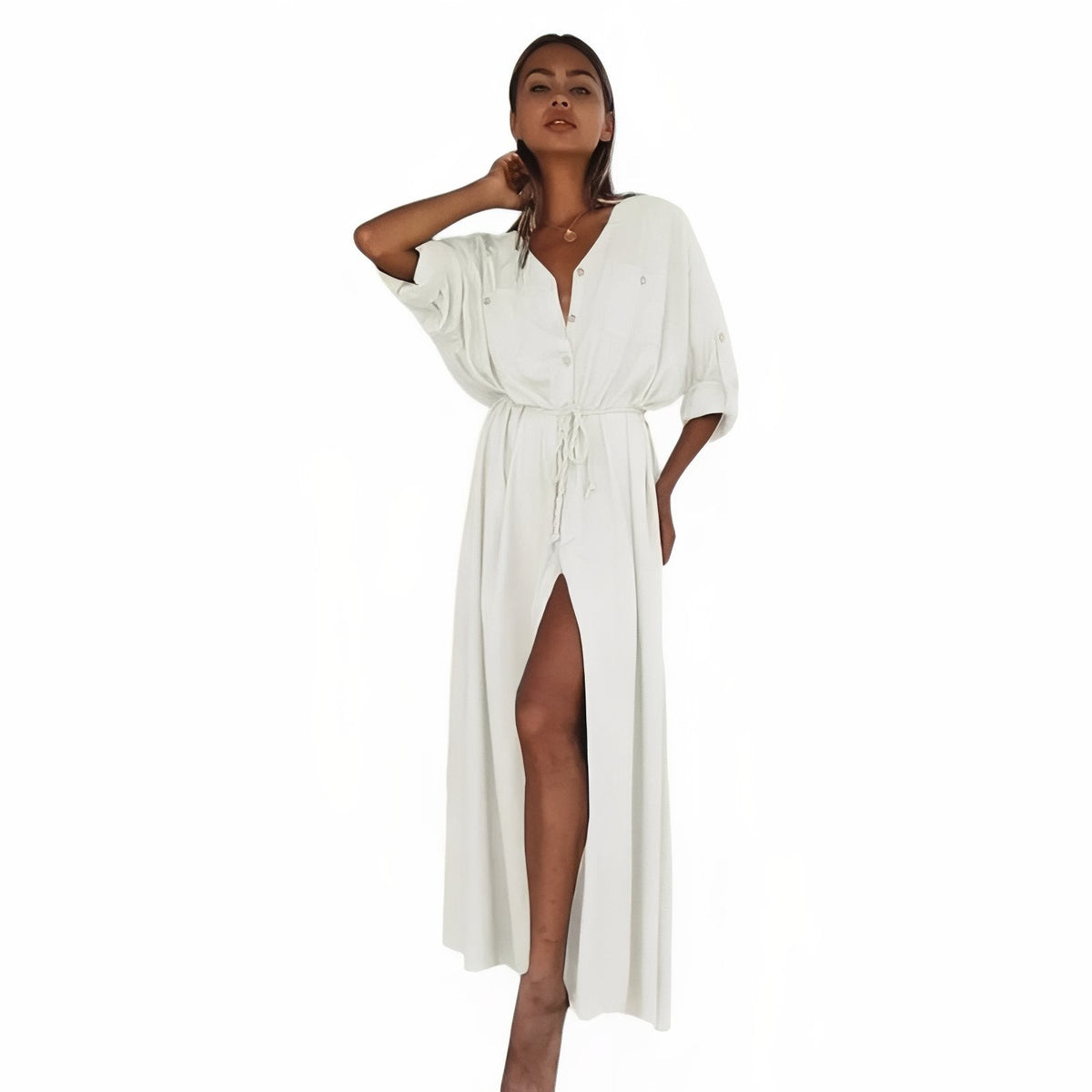 Robe de plage longue d'inspiration chemisier