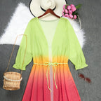 Robe de plage longue façon kimono transparente flashy