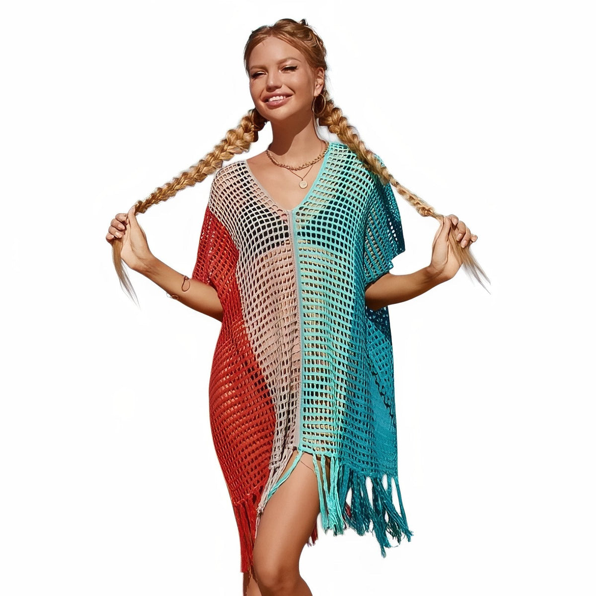 Robe de plage multicolore crochetée en coupe courte