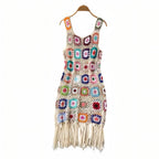 Robe de plage multicolore en crochet ajouré