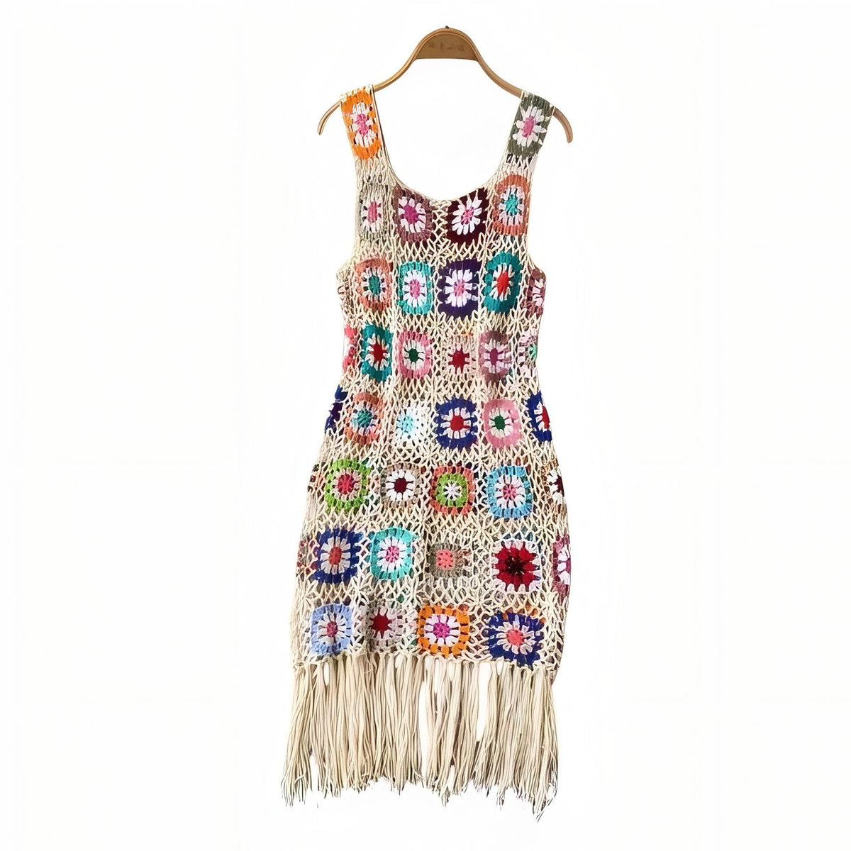 Robe de plage multicolore en crochet ajouré