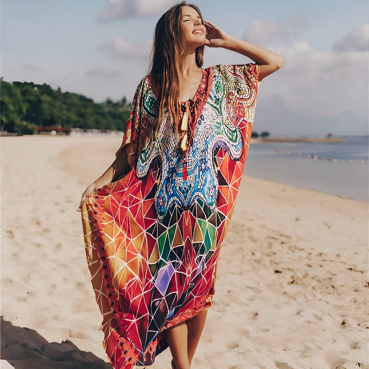 Robe de type paréo à motif africain