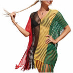 Robe en crochet aux couleurs variées, courte et balnéaire