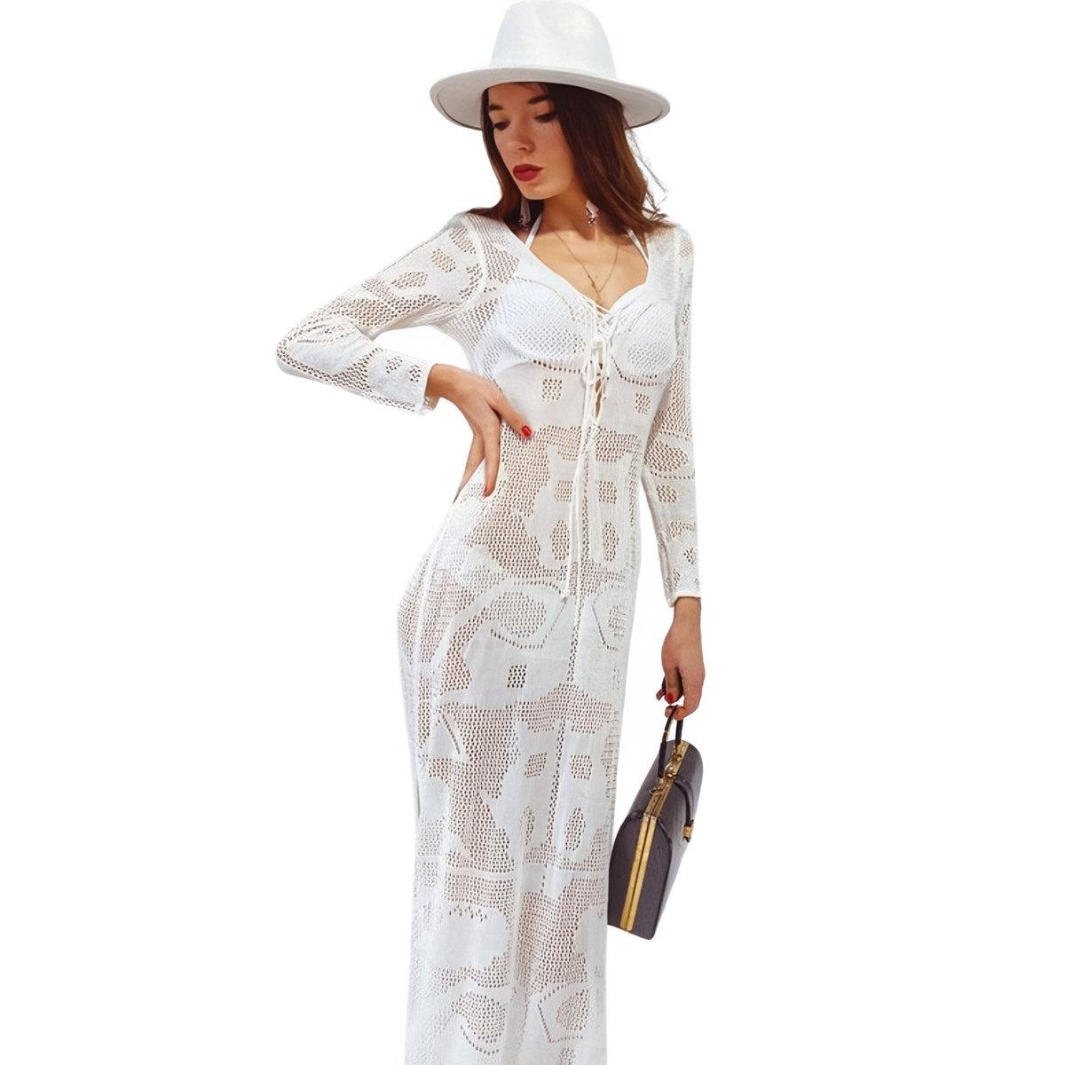 Robe en tricot façon paréo, transparente et longue