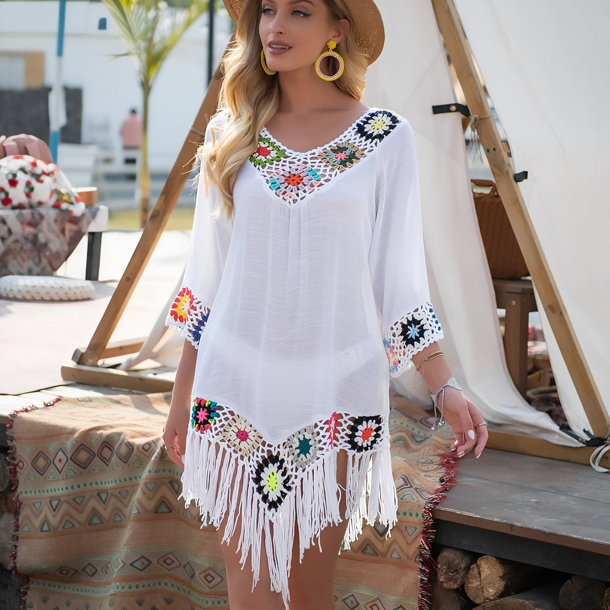 Robe façon paréo avec franges