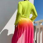 Robe kimono longue transparente et flashy de plage