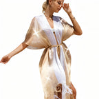 Robe kimono transparente à longues manches évasées