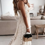 Robe longue bohème avec bretelles col V et bas asymétrique
