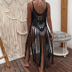 Robe longue en crochet à franges de plage