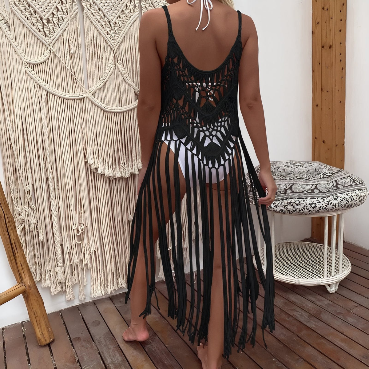 Robe longue en crochet à franges de plage
