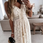 Robe longue style bohème à bretelles et ourlet asymétrique col V