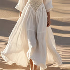 Robe longue style bohème, col V et manches longues