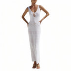 Robe longue tricotée de plage semi-transparente