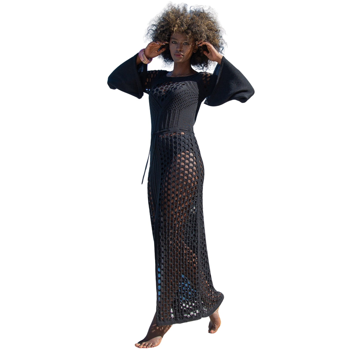 Robe maxi de plage en crochet ajouré