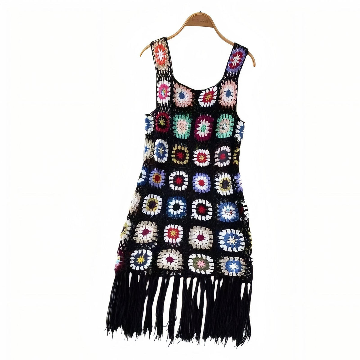 Robe multicolore ajourée en crochet pour la plage