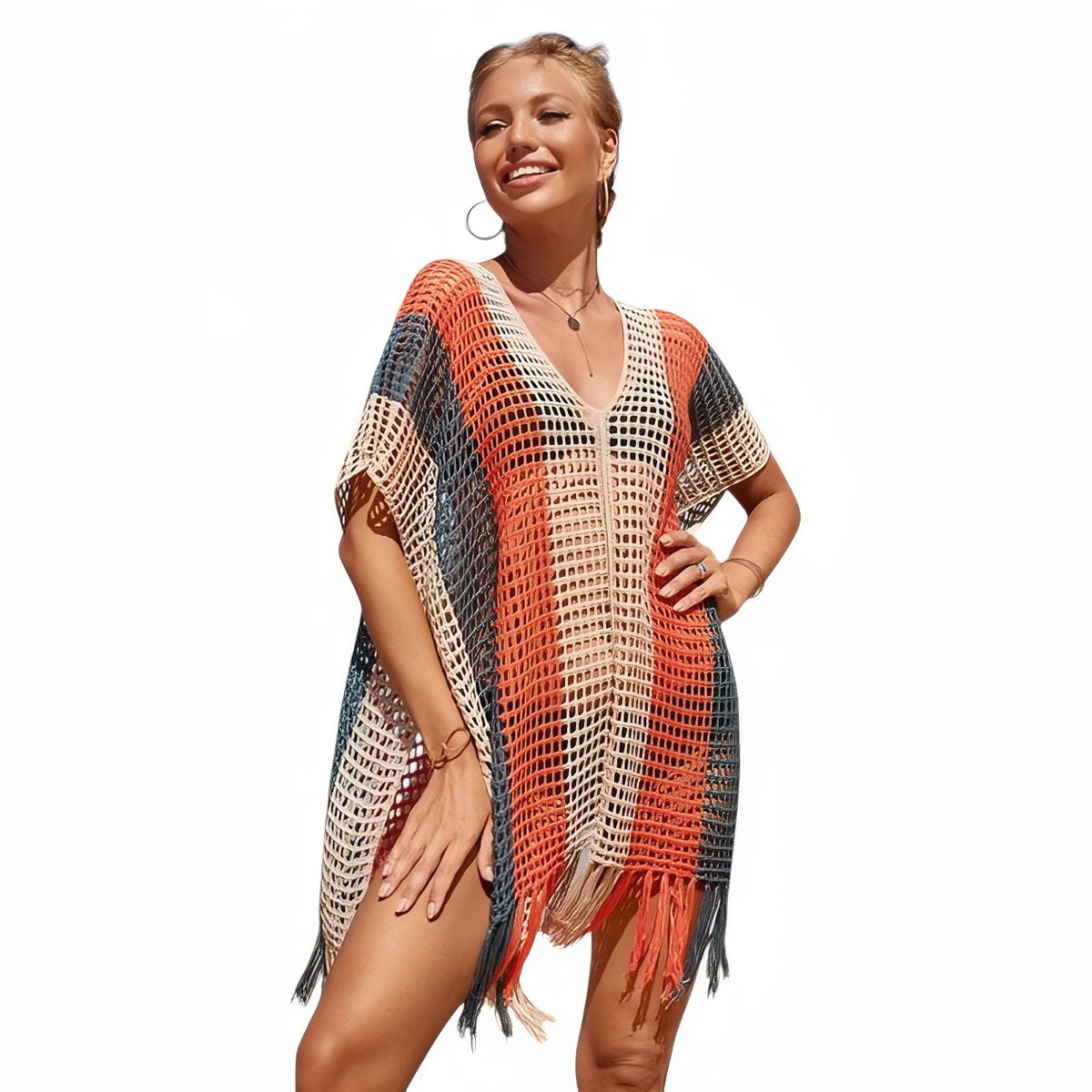 Robe multicolore en crochet de coupe courte pour la plage