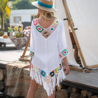 Robe-paréo blanche avec franges