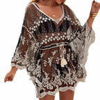Robe paréo bohème courte à dentelle transparente