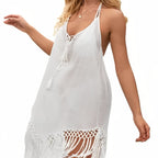 Robe paréo frangée à bretelles