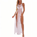 Robe transparente de plage à coupe fendue