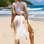 Robe transparente façon kimono aux longues manches évasées