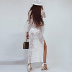 Robe transparente longue en tricot coupe paréo
