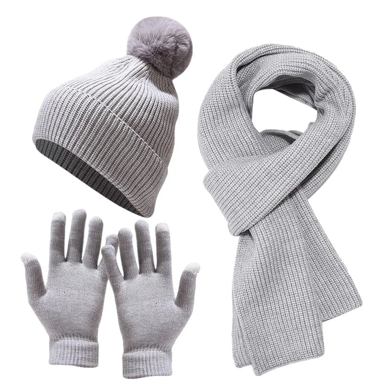 Trio bonnet gants écharpe femme